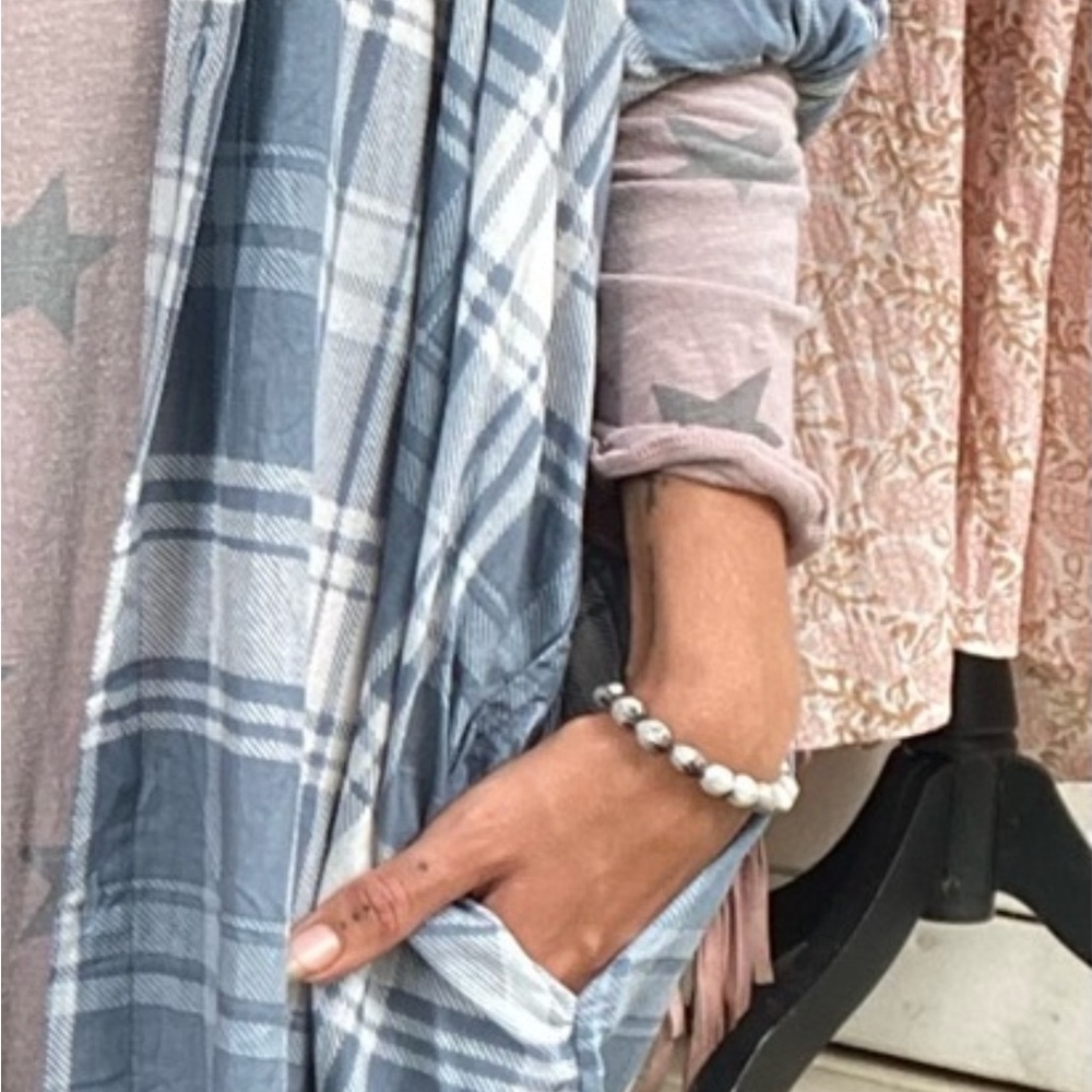 Blue plaid shirtdress